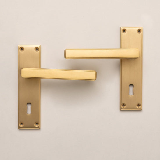 Satin Brass Art Deco Lever Handles - Solid Brass - Brass bee