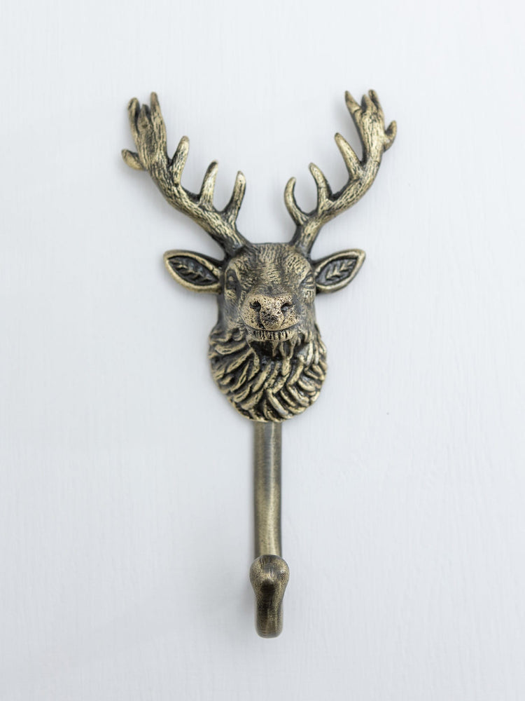 Highland Stag Coat Hook - Heritage Finish - Brass bee