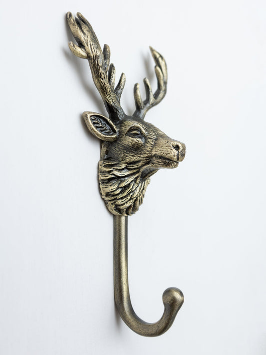 Highland Stag Coat Hook - Heritage Finish - Brass bee