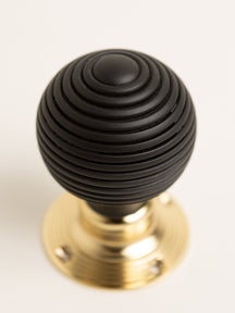 Beehive Door Knobs - Ebonised & Polished Brass (Pair) - Brass bee