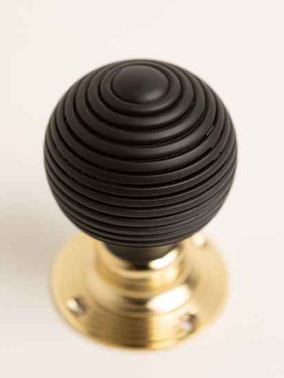 Beehive Door Knobs - Ebonised & Polished Brass (Pair) - Brass bee