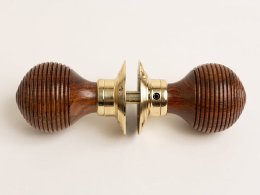 Beehive Door Knobs - Rosewood & Polished Brass (Pair) - Brass bee