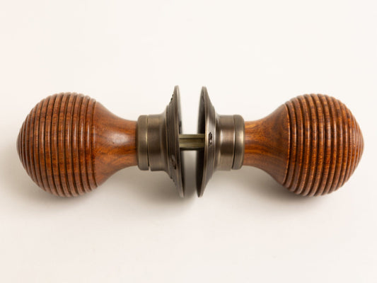 Beehive Door Knobs - Rosewood & Antique Brass (Pair) - Brass bee