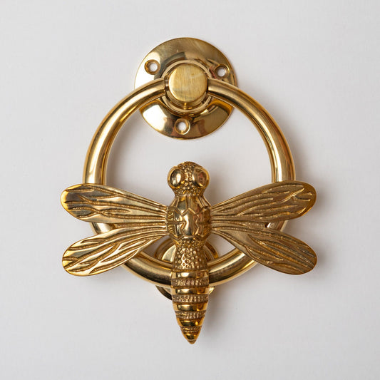 Brass Dragonfly Door Knocker with Ring - Brass Finish - Brass bee