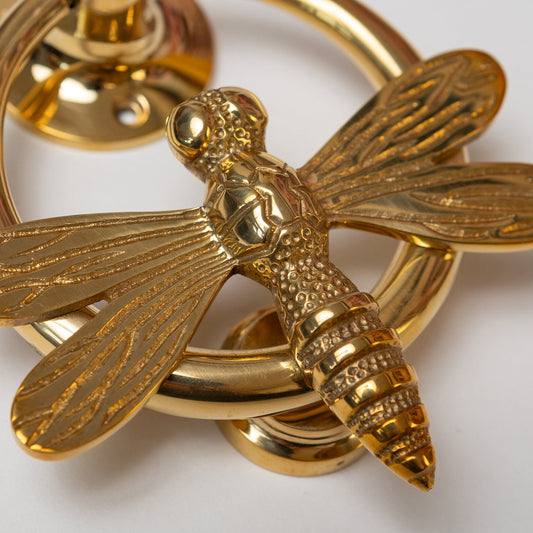 Brass Dragonfly Door Knocker with Ring - Brass Finish - Brass bee