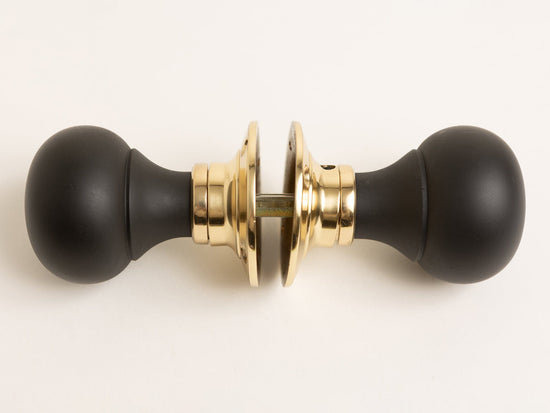 Plain Door Knobs - Ebonised & Polished Brass (Pair) - Brass bee