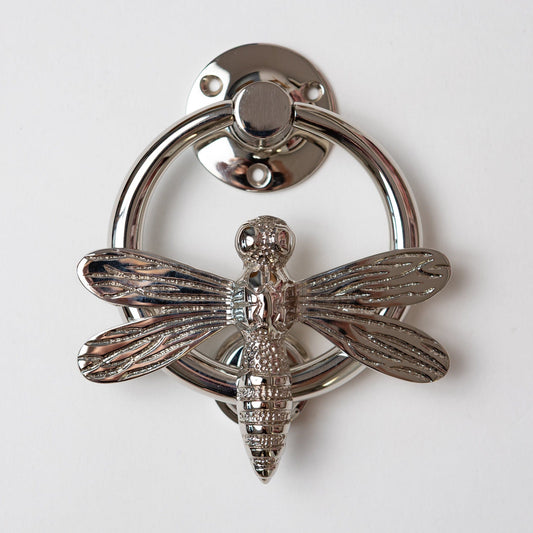 Brass Dragonfly Door Knocker with Ring - Nickel Finish - Brass bee