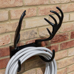 Stag Antlers Hose Pipe Holder - Black Finish - Brass bee