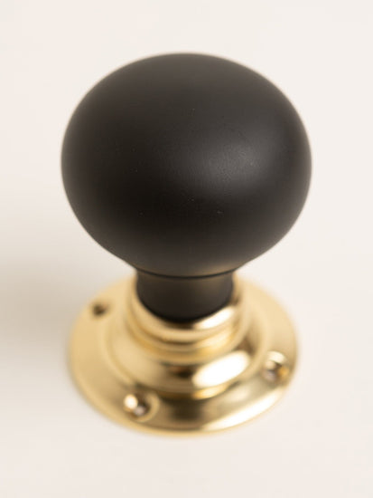 Plain Door Knobs - Ebonised & Polished Brass (Pair) - Brass bee
