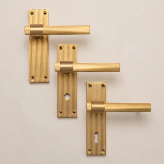 Satin Brass Straight Knurled Lever Handles - Solid Brass