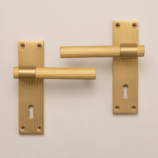 Satin Brass Straight Knurled Lever Handles - Solid Brass