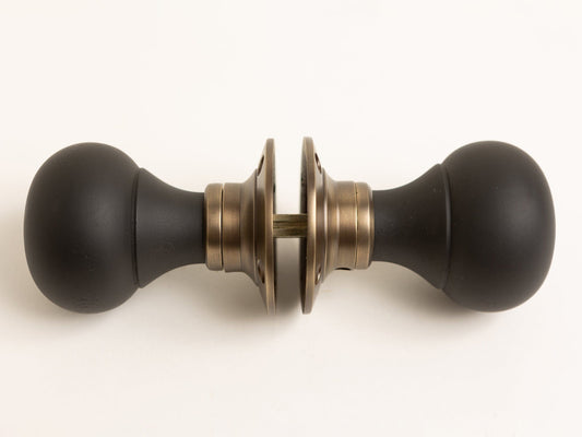 Plain Door Knobs - Ebonised & Antique Brass (Pair) - Brass bee