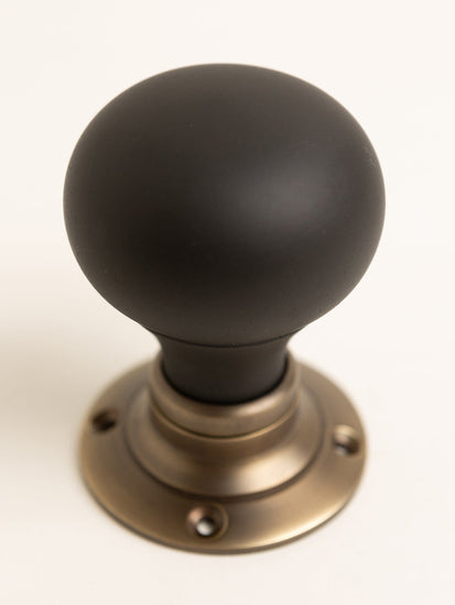 Plain Door Knobs - Ebonised & Antique Brass (Pair) - Brass bee