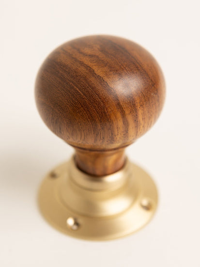 Plain Door Knobs - Rosewood & Satin Brass (Pair) - Brass bee