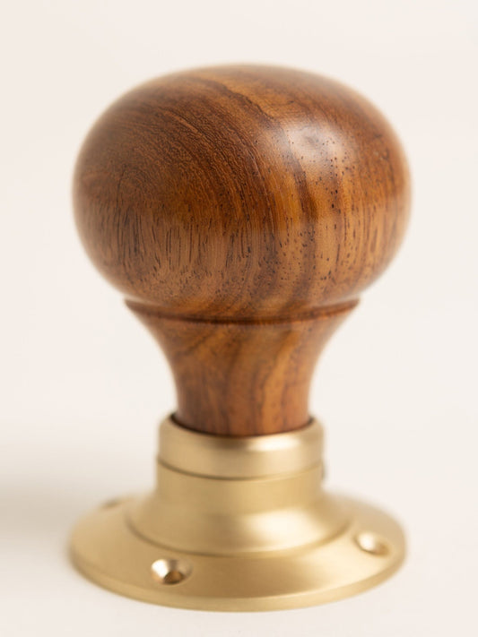 Plain Door Knobs - Rosewood & Satin Brass (Pair) - Brass bee