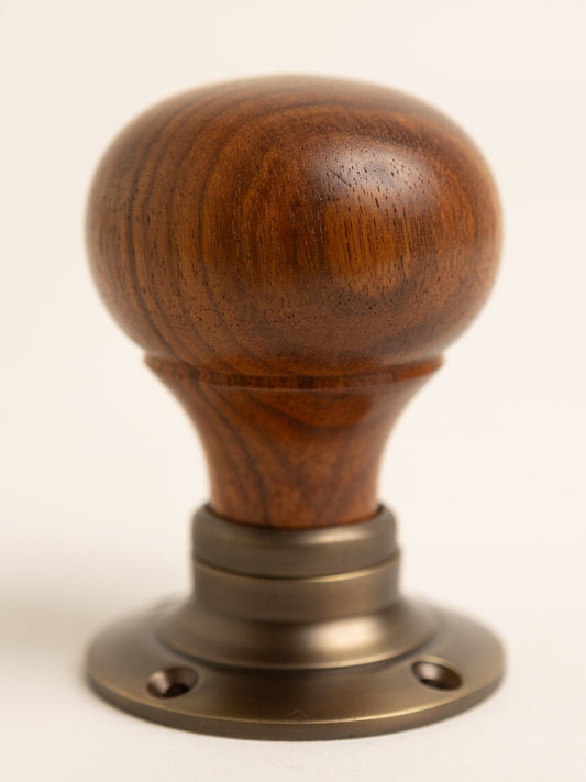 Plain Door Knobs - Rosewood & Antique Brass (Pair) - Brass bee