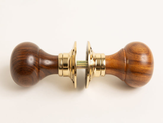 Plain Door Knobs - Rosewood & Polished Brass (Pair) - Brass bee