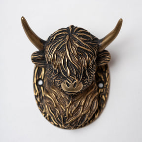 Highland Cow Door Knocker - Heritage Finish - Brass bee