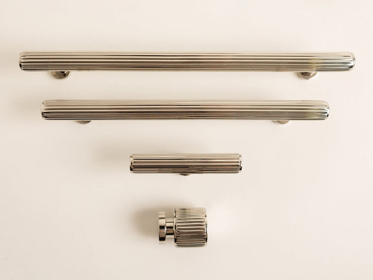 Solid Brass Staright Knurled Kitchen Pull Handles & Knobs - Polished Nickel Finish - Brass bee