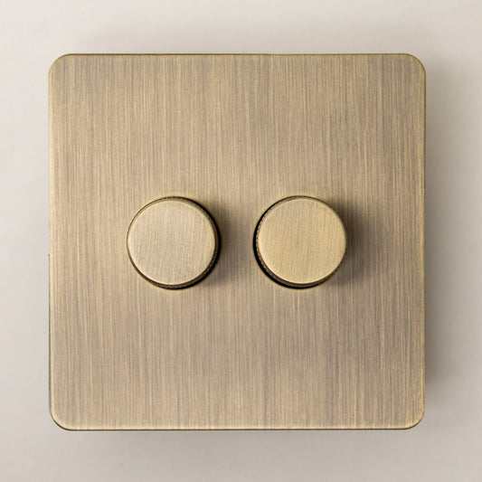 Foundry 2 Gang 2 Way Knurled Dimmer Switch – Antique Brass