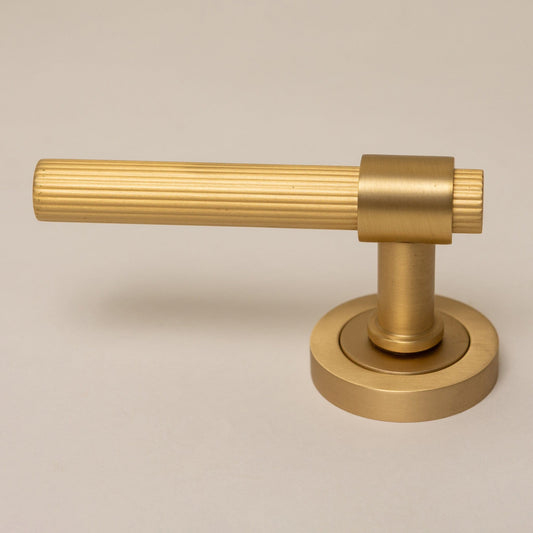 Satin Brass Straight Knurled Lever Handles - Solid Brass