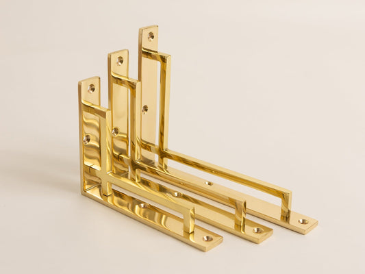 Polished Brass Art Deco Solid Brass Brackets - Brass bee