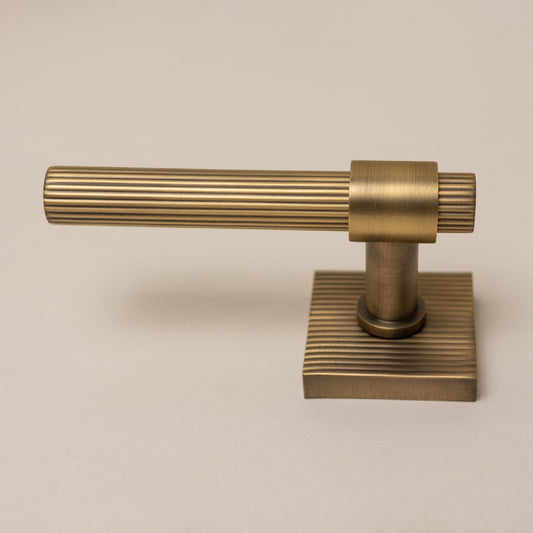 Antique Brass Straight Knurled Lever Handles - Solid Brass