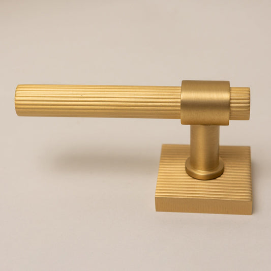Satin Brass Straight Knurled Lever Handles - Solid Brass