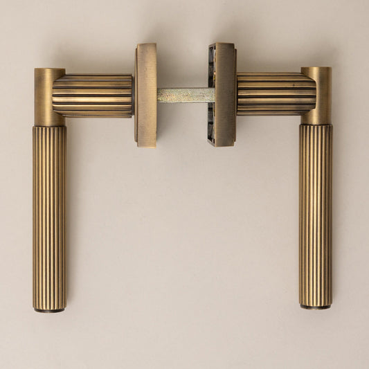 Antique Brass Straight Knurled Lever Handles - Solid Brass