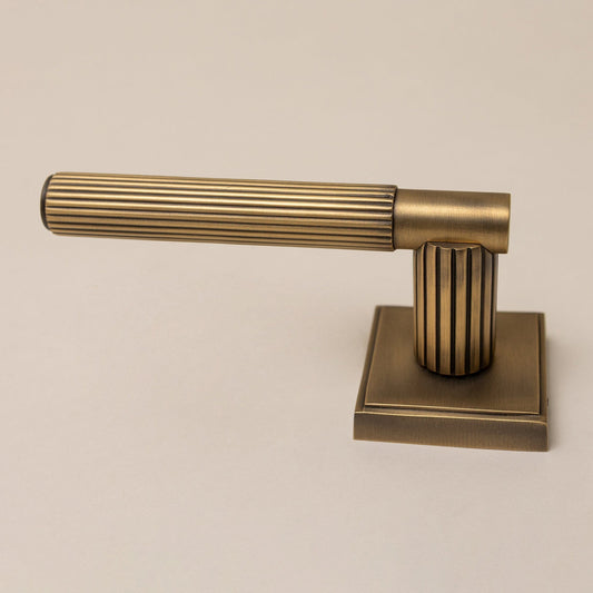 Antique Brass Straight Knurled Lever Handles - Solid Brass