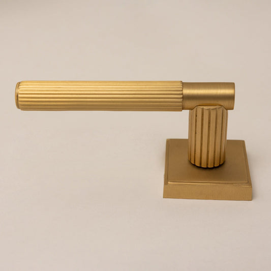 Satin Brass Straight Knurled Lever Handles - Solid Brass