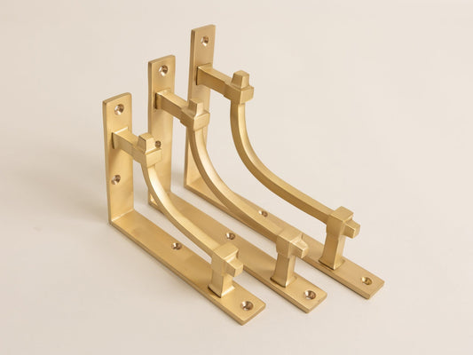 Satin Brass Vintage Industrial Style Solid Brass Shelf Brackets - Brass bee