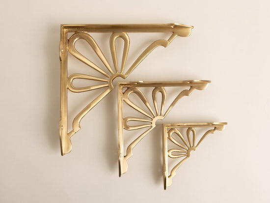 Satin Brass Flower Shelf Brackets - Heavy Duty Solid Brass - Brass bee