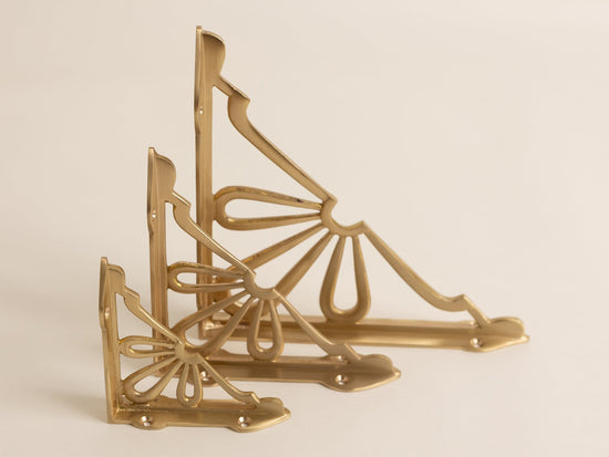 Satin Brass Flower Shelf Brackets - Heavy Duty Solid Brass - Brass bee