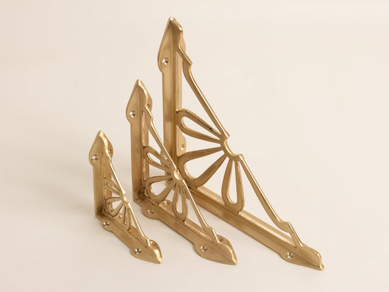 Satin Brass Flower Shelf Brackets - Heavy Duty Solid Brass - Brass bee