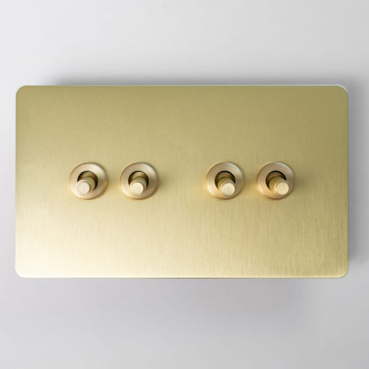 Straight Knurled 4 Gang 2 Way Toggle Switch 146x88mm – Satin Brass