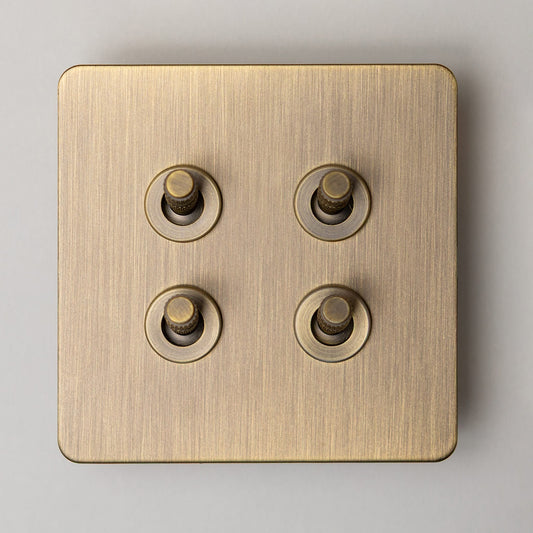 Foundry 4 Gang 2 Way Knurled Toggle Switch – Antique Brass