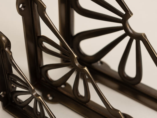 Antique Brass Flower Shelf Brackets - Heavy Duty Solid Brass - Brass bee