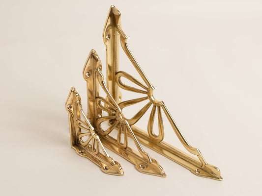 Polished Brass Flower Shelf Brackets - Heavy Duty Solid Brass - Brass bee