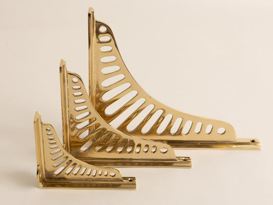 Polished Brass Sunrise Shelf Brackets - Heavy Duty Solid Brass - Brass bee