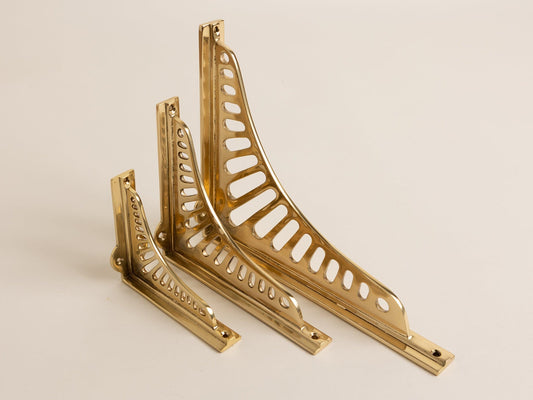 Polished Brass Sunrise Shelf Brackets - Heavy Duty Solid Brass - Brass bee