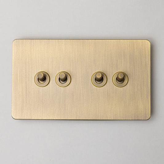 Foundry 4 Gang 2 Way Knurled Toggle Switch 146x86mm – Antique Brass