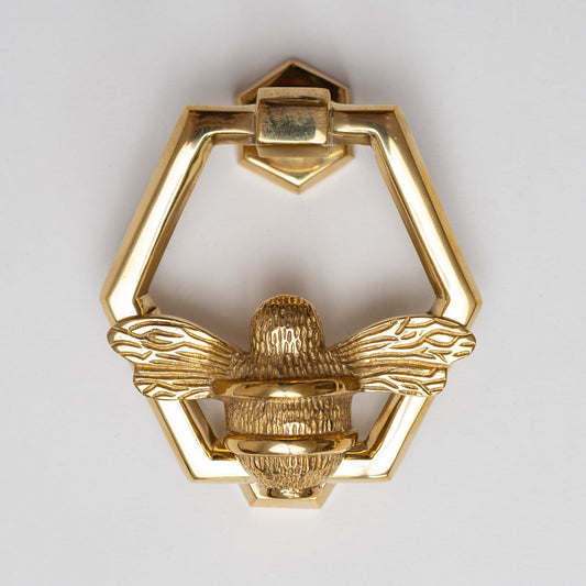 Brass Bumble Bee Honeycomb Door Knocker - Brass Finish - Brass bee