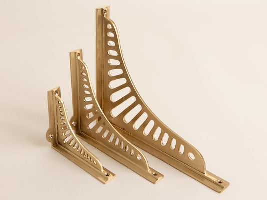 Satin Brass Sunrise Shelf Brackets - Heavy Duty Solid Brass - Brass bee