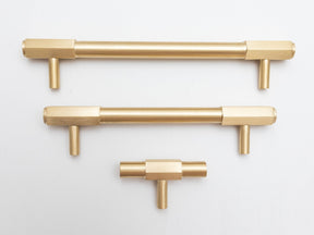 Solid Brass Kitchen Pull Handles with Hexagonal Ends - Satin Brass - Brass bee