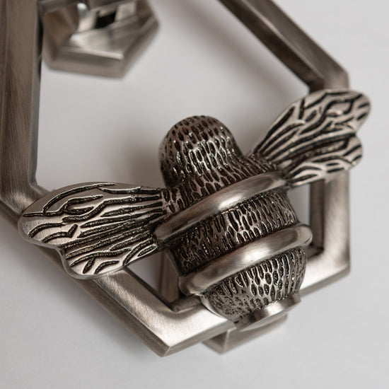 Brass Bumble Bee Honeycomb Door Knocker - Pewter Finish - Brass bee