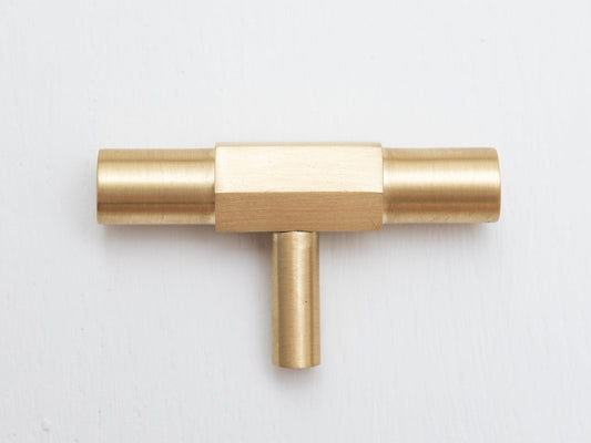 Solid Brass Kitchen Pull Handles with Hexagonal Ends - Satin Brass - Brass bee
