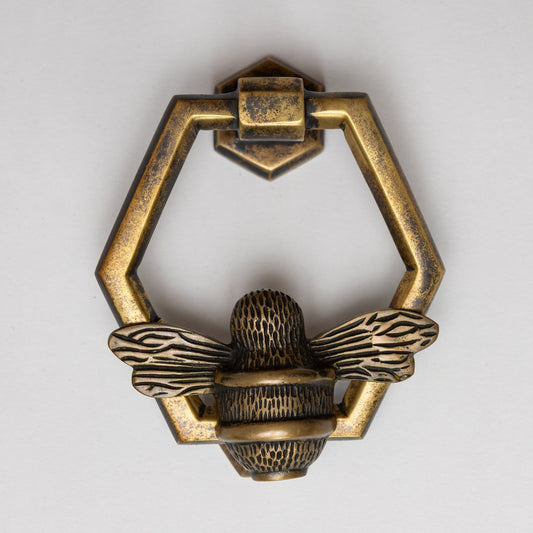 Brass Bumble Bee Honeycomb Door Knocker - Heritage Finish