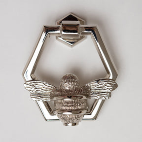 Brass Bumble Bee Honeycomb Door Knocker - Nickel Finish - Brass bee