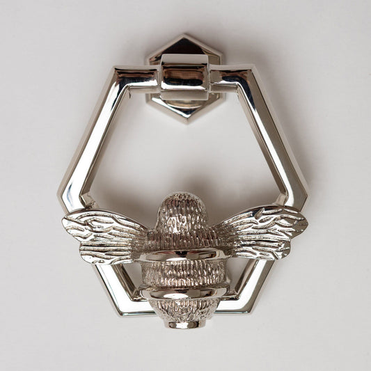 Brass Bumble Bee Honeycomb Door Knocker - Nickel Finish